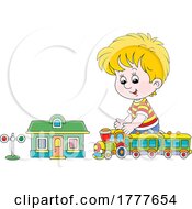 Poster, Art Print Of Cartoon Boy Playing With A Train Set