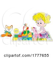 Cartoon Girl Playing WIth Stuffed Animals