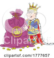 Poster, Art Print Of Cartoon Greedy King With A Giant Sack Of Gold Coins