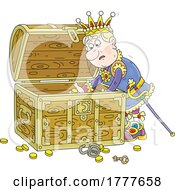 Cartoon King Reaching Into A Nearly Empty Treasure Chest
