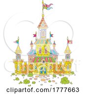 Cartoon Stone Castle With Turrets And Flags