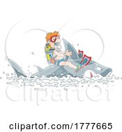 Cartoon Scuba Diver Riding On A Shark