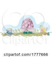 Poster, Art Print Of Cartoon Rear View Of A Woman Bending Over In A Garden And Looking Like A Mushroom