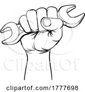 Poster, Art Print Of Fist Hand Holding Spanner Wrench Cartoon Concept