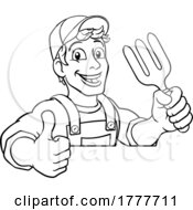 06/12/2022 - Gardener Garden Fork Tool Handyman Cartoon Man
