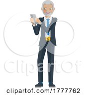 Mature Business Man Holding Phone Cartoon Mascot