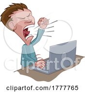 Angry Stressed Man Shouting At Laptop Cartoon
