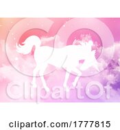 Poster, Art Print Of Silhouette Of A Unicorn On A Sugar Cotton Candy Clouds Background