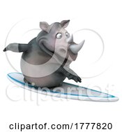 3d Surfing Rhinoceros On A White Background