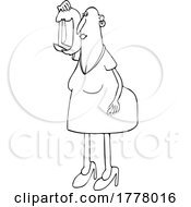 Cartoon Woman Bald From Chemo And Holding A Wig