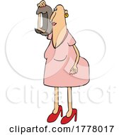 06/18/2022 - Cartoon Woman Bald From Chemo And Holding A Wig