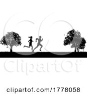 06/21/2022 - Silhouette Runners Jogging Or Running In The Park