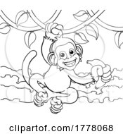 06/21/2022 - Monkey Singing On Jungle Vines With Banana Cartoon