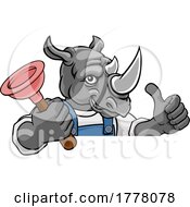 06/22/2022 - Rhino Plumber Cartoon Mascot Holding Plunger