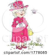 Cartoon Lady Watching A Butterfly