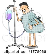 Cartoon Chemo Or Hospital Patient Giving A Thumb Up And Standing With A Pole