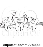 Poster, Art Print Of Cartoon Black And White Group Of Happy Teeth Characters Dancing