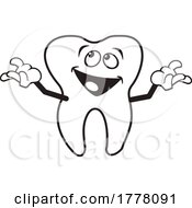 Poster, Art Print Of Cartoon Black And White Happy Tooth Mascot