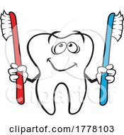 Cartoon Happy Tooth Mascot Holding Brushes