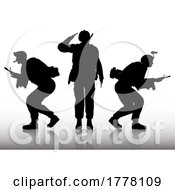 Poster, Art Print Of Silhouettes Of Soldiers On A White Background