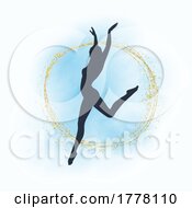 Poster, Art Print Of Silhouette Of A Dancer On A Watercolour Background With Gold Elements