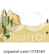Poster, Art Print Of Desert Landscape With Cactus And Sandstone Mountain Rock Formation