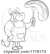 Poster, Art Print Of Cartoon Black And White Cow Chef Holding A Steak