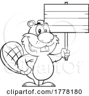 Cartoon Black And White Squirrel Holding A Blank Sign