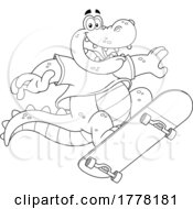Poster, Art Print Of Cartoon Black And White Crocodile Skateboarding
