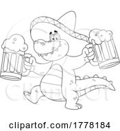 Poster, Art Print Of Cartoon Black And White Crocodile With Beer