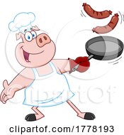 Poster, Art Print Of Cartoon Chef Pig Cooking Sausage