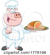 Cartoon Chef Pig Serving Ham
