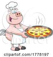 Cartoon Chef Pig Holding A Hot Pizza