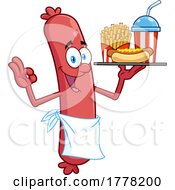 Poster, Art Print Of Cartoon Sausage Chef Serving Fries A Drink And Hot Dog