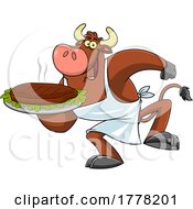 Cartoon Cow Chef Holding A Steamy Steak On A Plate