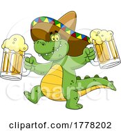 Cartoon Crocodile With Beer by Hit Toon