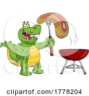 Poster, Art Print Of Cartoon Crocodile Grilling A Steak