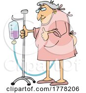 Cartoon Chemo Or Hospital Patient Lady Giving A Thumb Up And Standing With A Pole