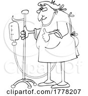 Poster, Art Print Of Cartoon Chemo Or Hospital Patient Lady Giving A Thumb Up And Standing With A Pole
