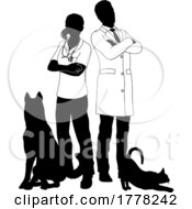 Poster, Art Print Of Man And Woman Vets Dog And Cat Pets Silhouette