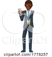 Black Business Man Holding Phone Cartoon Mascot