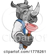 Poster, Art Print Of Rhino Plumber Cartoon Mascot Holding Plunger