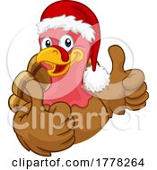 Turkey in Santa Hat Christmas Thanksgiving Cartoon by AtStockIllustration #COLLC1778264-0021