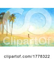 Poster, Art Print Of Hand Painted Watercolour Image Of Female In Yoga Pose In Tropical Landscape
