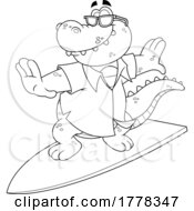 Poster, Art Print Of Cartoon Black And White Crocodile Surfing