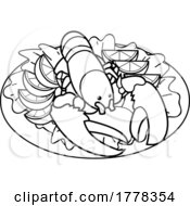 Poster, Art Print Of Cartoon Black And White Cooked Lobster On A Plate