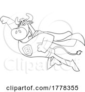 Cartoon Black And White Flying Super Hero Bull Mascot Character