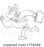 Cartoon Black And White Late Bull Business Man Mascot Character