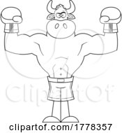 Poster, Art Print Of Cartoon Black And White Bull Fighter Mascot Character