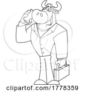 Cartoo Bull Business Man Mascot Character Talking On A Mobile Phone by Hit Toon